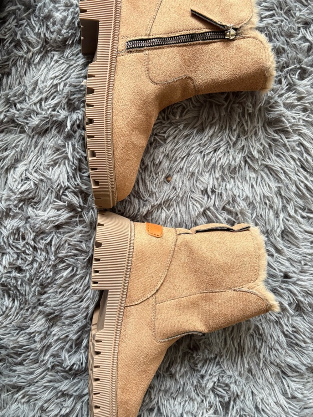 New Tan Suede Fur-Lined Platform Ankle Boots